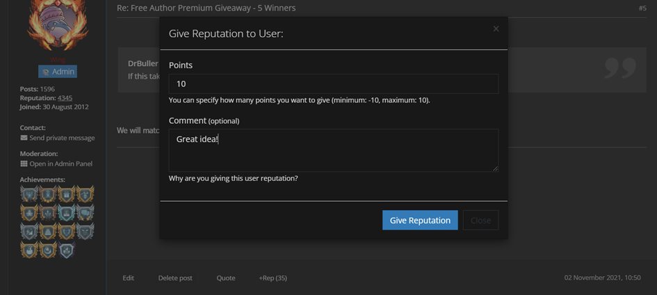 Figure 3 Reputation window.